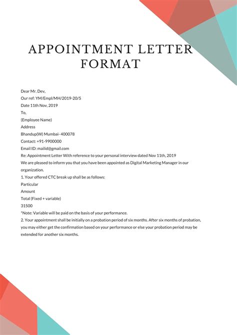8.2 appointment letter
